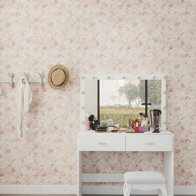 Peel and Stick Wallpaper Floral Wallpaper Hand-Painted Pink Peony Flower Contact Paper Self Adhesive Removable Wall Paper Vinyl for Living Room Bedroom Bathroom Cabinets Wall Decor 17.3" x 78.7" - Image 3