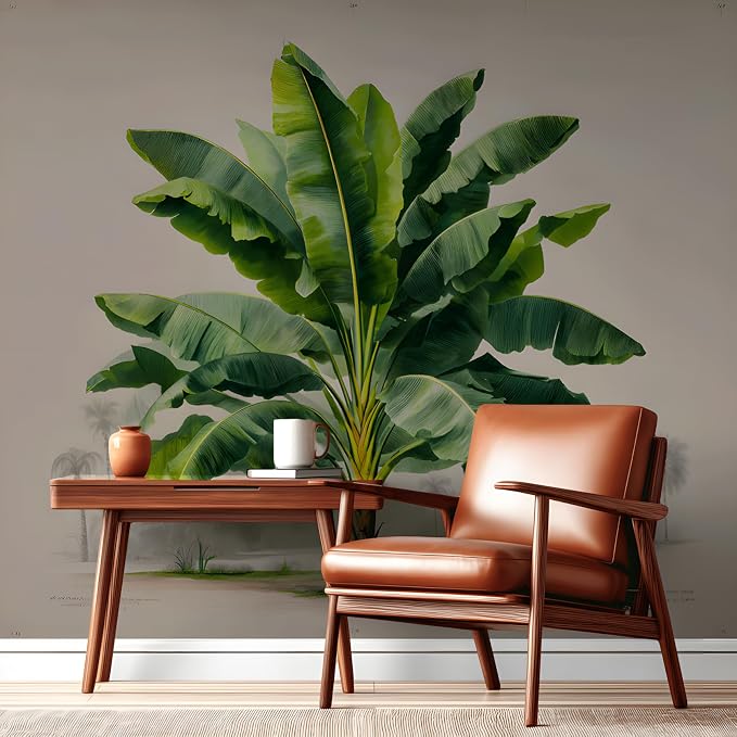 ASJ Tropical Peel and Stick Wallpaper Mural, Vintage Banana Tree Green | Seamless edge-to-edge match. Botanical illustration artwork, 139x94 in, premium fabric, bedroom living room decor. - Image 4