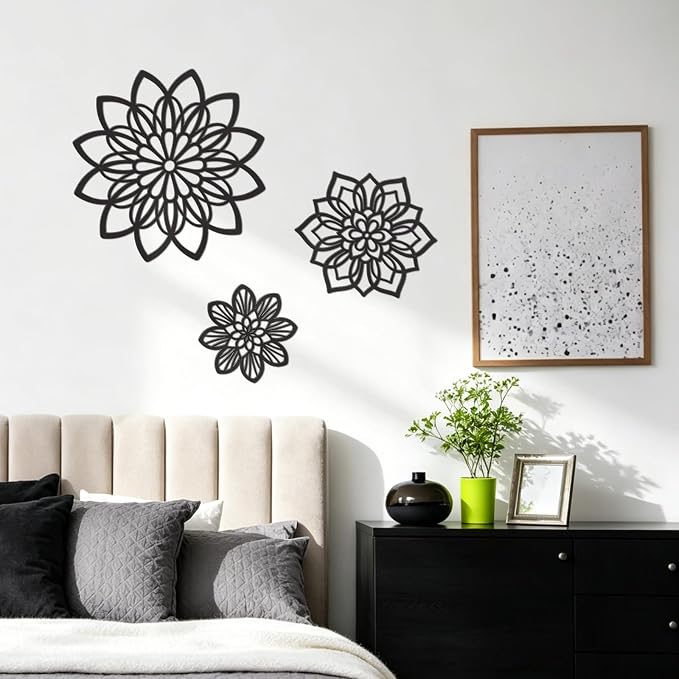 Zzbakress 3 Pcs Metal Flowers Wall Art Bathroom Wall Decor, Black Elegant | Farmhouse Flower Bathroom Decor Wall Decorations For Bathroom, Living Room, Office, Kitchen, Hallway And Outdoor - Image 4