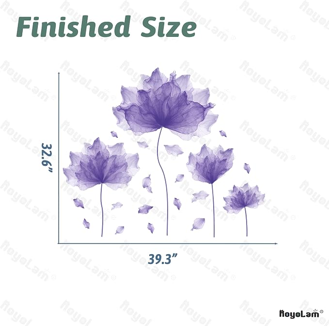 39.3'' x 32.6''Flower Petal Wall Decal Floral Wall Sticker (Purple) | Removable waterproof peel and stick wall art for nursery, baby room, classroom, living room, bedroom, office and bathroom - Image 5