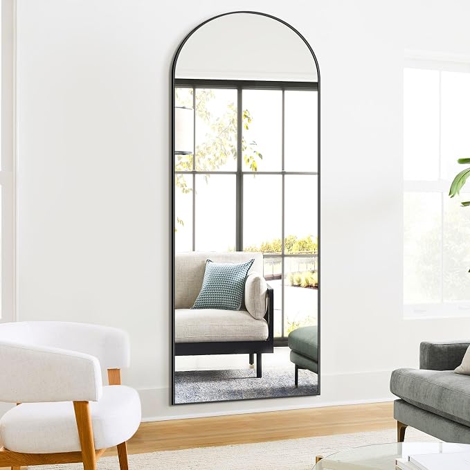 Arched Full Length Mirror, 70"x24" Standing Body Mirror for Wall, Black - Image 5