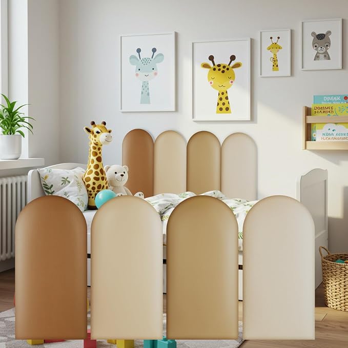 Jetec 4 Pcs Kids Wall Padding Panels, 1.18 Inch Thick Foam Wall Protector, 15.75 x 7.87 Inch Soft 3D Brown Safety Panels for Nursery & Playroom by Jetec