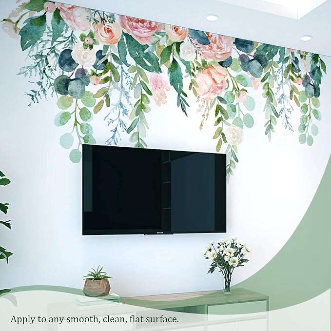 Watercolor Flowers Leaves Wall Decals Peel and Stick, Large Floral Flowers Wall Stickers, Removable Vine Home Decor Art for Bedroom Living Room Classroom Office - Image 5