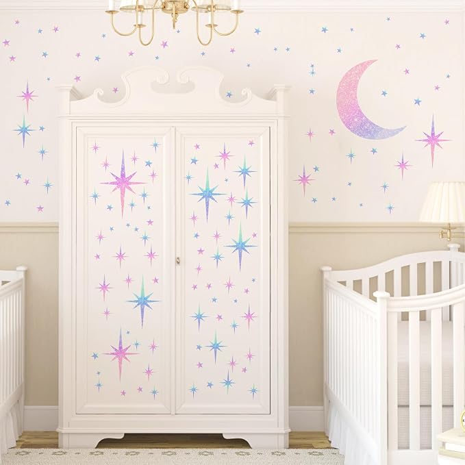 Retro Star Wall Decals Sparkle Wall Decor Stickers Rainbow Stars Moon Decal | Rainbow star room decor, peel and stick, removable vinyl art murals wallpaper, for ceiling baby kids girl bedroom living room - Image 7