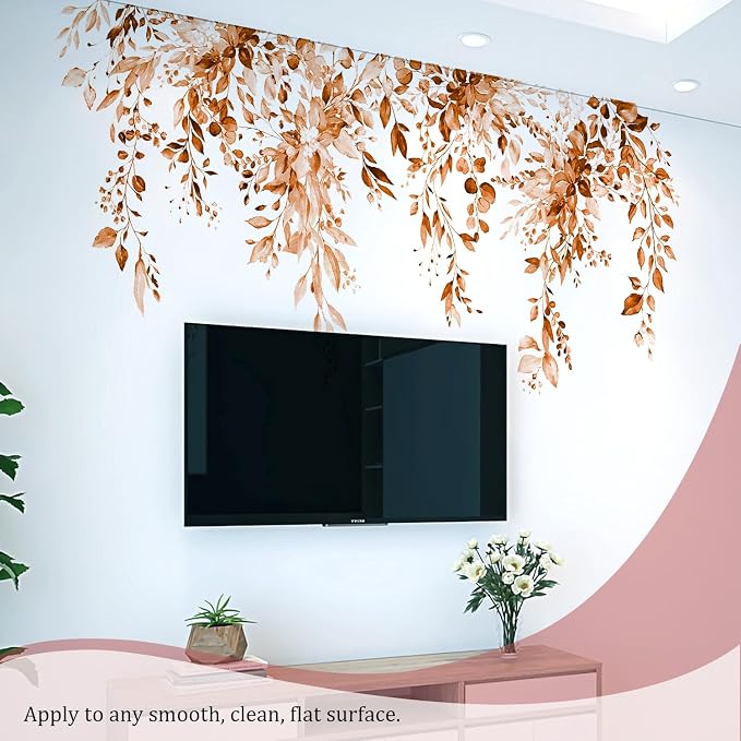 Orange Plants Leaves Wall Decals Peel and Stick, Large Floral Flowers Vinyl Wall Stickers, Removable Vine Home Decor Art for Bedroom Living Room Classroom Office - Image 5