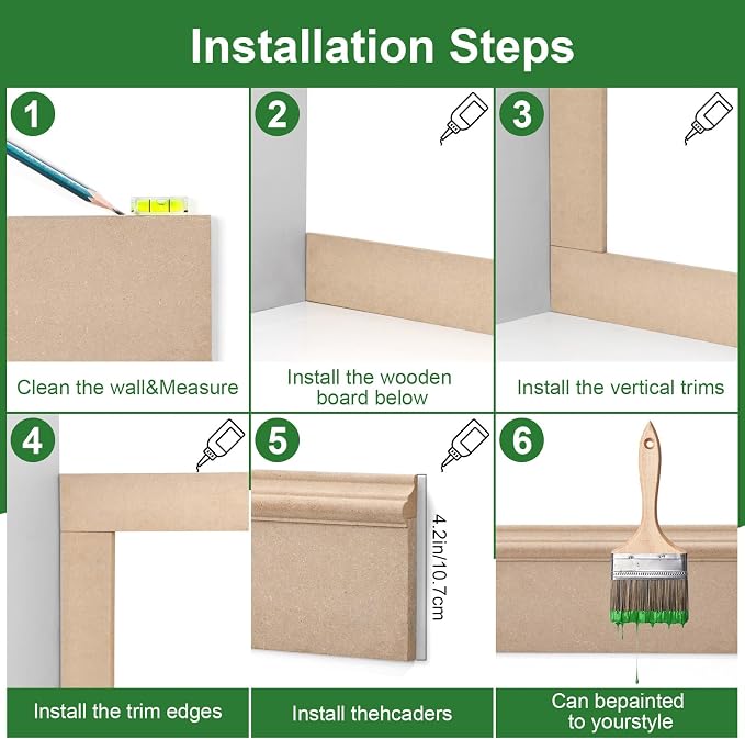 Premade Board and Batten Wainscoting Kit, Paintable MDF Accent Wall Panels with Molding Trim, DIY Wall Paneling Kit for Bedroom, Living Room, Hallway, Entryway, Covers 94.5 x 54 in(35.4 Sq.Ft) - Image 9