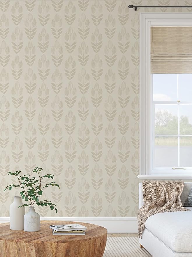 NuWallpaper Cream Folk Tulip Peel and Stick Wallpaper, Removable Wallpaper, 20.5 in x 18 ft - Image 2
