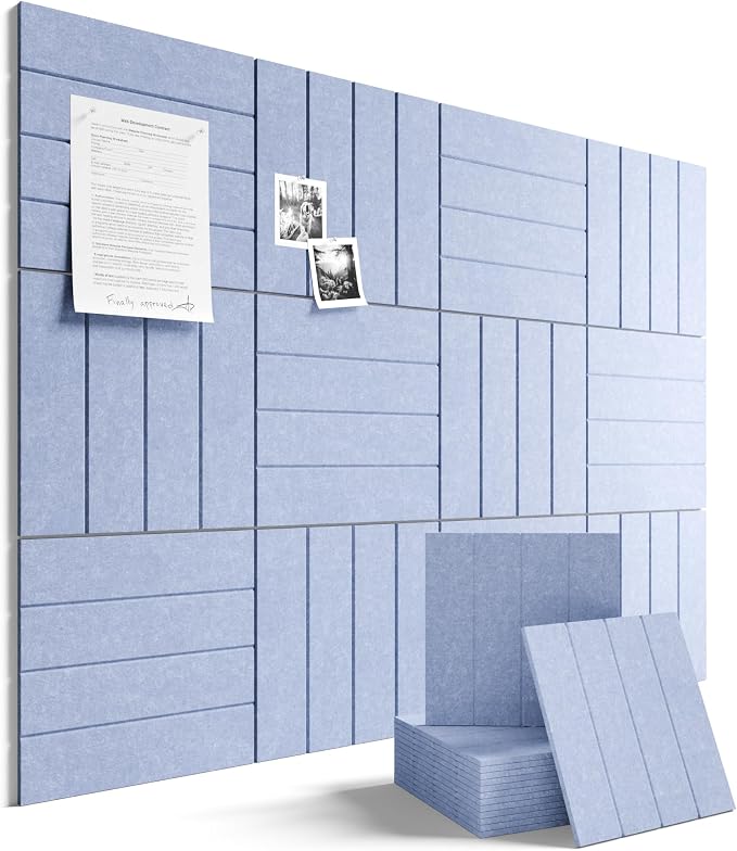 Fluxynara 48" x 36" Large Felt Bulletin Board, Soft Periwinkle | 12 Pack Cork Board Alternative with 60 Safe Adhesive Tabs, Pin Boards for Wall Decor, Home, Office, Classroom,Dorm by FLUXYNARA