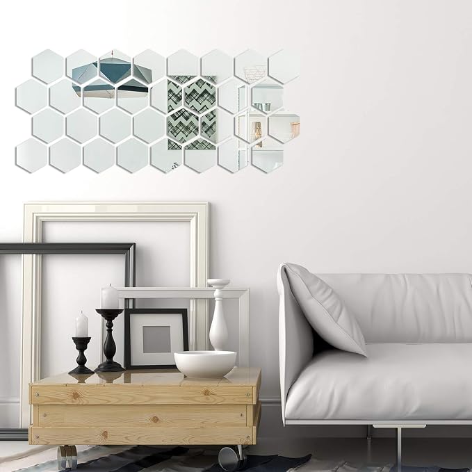 Shappy 32 Pcs Hexagon Mirror Wall Stickers, 10 x 8.6 x 5 cm - Image 5