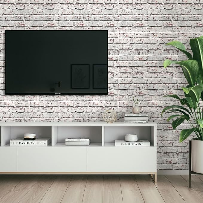 COMSTICKC 3D Faux Brick Wall Panels Peel and Stick, 10 Pcs 11.8" x 11.8" | Whitewash, Not Real Brick, Small Size, Ultra-Light PVC Sticker, Fake Brick Decorative Tiles for DIY Decor, Cover 9.7 sq ft - Image 8