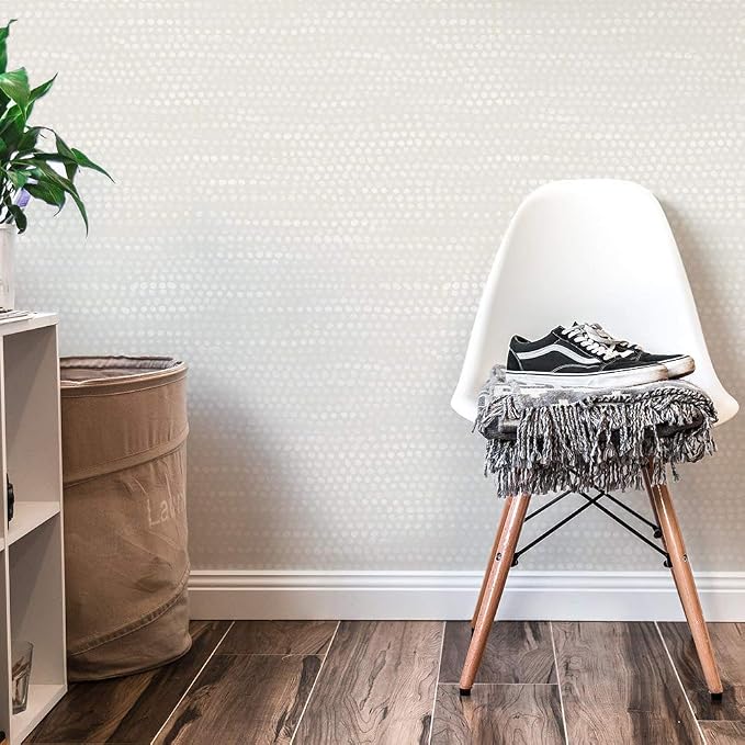 Tempaper Metallic Pearl Grey Moire Dots Removable Peel and Stick Wallpaper, 20.5 in X 16.5 ft, Made in the USA - Image 11