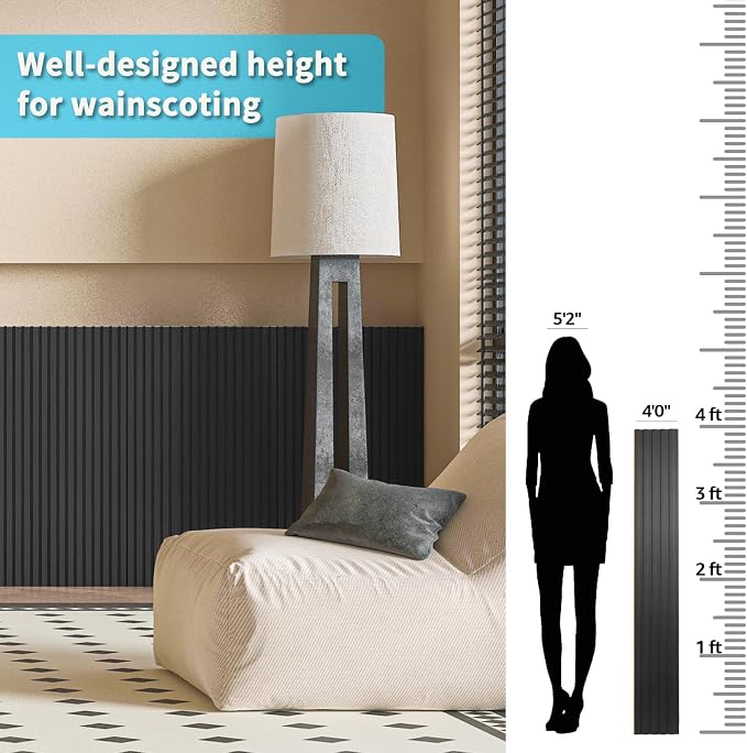 Art3d WPC Wainscoting Panels, 16-Pack 48 x 6 Inch 3D Wall Accents for Interior Wall Decor, Living Room, Bedroom, Black - Image 5