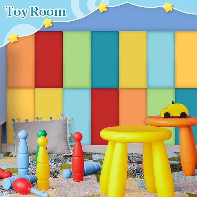 Hahafelt Wall Padding for Playroom Peel and Stick Headboard 3D Anti Collision Upholstered Wall Panels Self Adhesive Headboard(15.75" X 7.87" X 1.18",Rainbow Colors,8 Pack) - Image 3