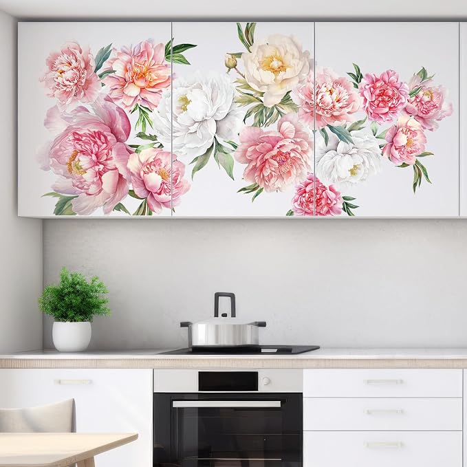 Zonon 6 Pcs Flower Wall Decals Peel and Stick Sticker, Colorful Peony | Vinyl Removable Wall Stickers & Murals, Watercolor Pink Peony Wall Decals, Colorful Floral Decor for Bedroom, Living Room - Image 7