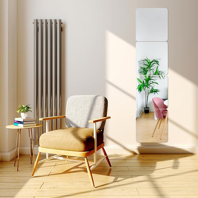 Fantasyon 4 Pieces Flexible Mirror Sheets, 2mm Thickness Decorative Self Adhesive Plastic Mirror Tiles Non Glass Mirror Stickers for School Educational and Home Wall Decor (11.8 × 13.8 Inches) - Image 4