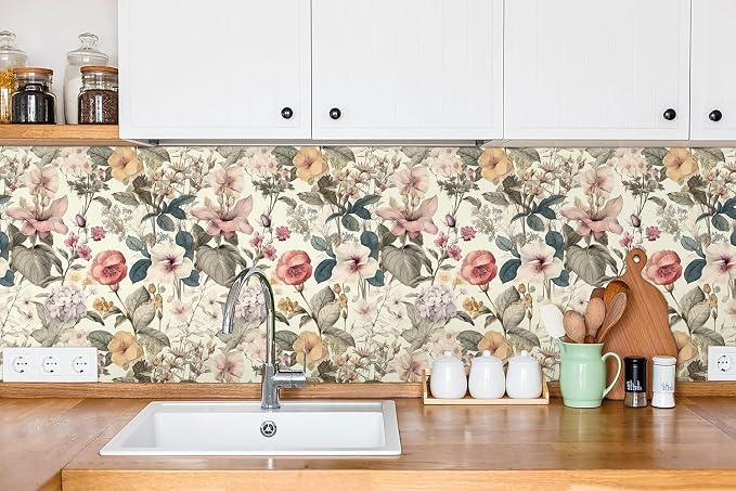 Jeweluck Vintage Floral Wallpaper Peel and Stick Wallpaper 16.9”x196.8” | Flower Contact Paper Poppy Floral Wall Paper Boho Removable Self Adhesive Wallpaper for Bedroom Drawer Liner Decorative Vinyl - Image 6