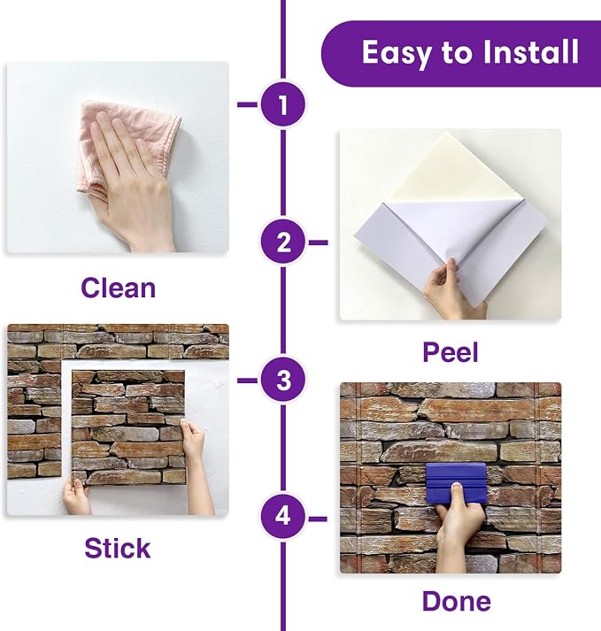 3D Peel and Stick Faux Stone Wall Panels 11.8" x 11.8" 10-Pack | Brown with Green, Stone-Look Textured Wall Sticker, Thin PVC Self Adhesive Wall Tiles for Interior Decor, Cover 9.7 sq ft - Image 6
