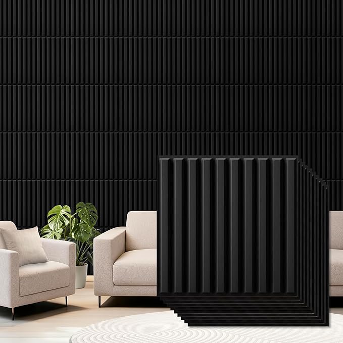 33 Pcs Black 3D PVC Wall Panels 12X12in, Interior Fluted Accent Wall Decor | Modern Decorative Wall Tiles, Textured Wall Panels for Bedroom, Bathroom, Living Room, Ceiling, TV Background by Qidejoy