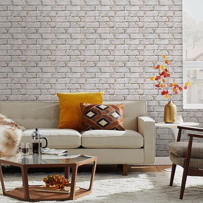 COMSTICKC 3D Faux Brick Wall Panels Peel and Stick, 10 Pcs 11.8" x 11.8" | Retro Yellow and White, Not Real Brick, Small Size, PVC Brick Wall Sticker Covering Wallpaper for Quick DIY, Cover 9.7 sq ft - Image 2