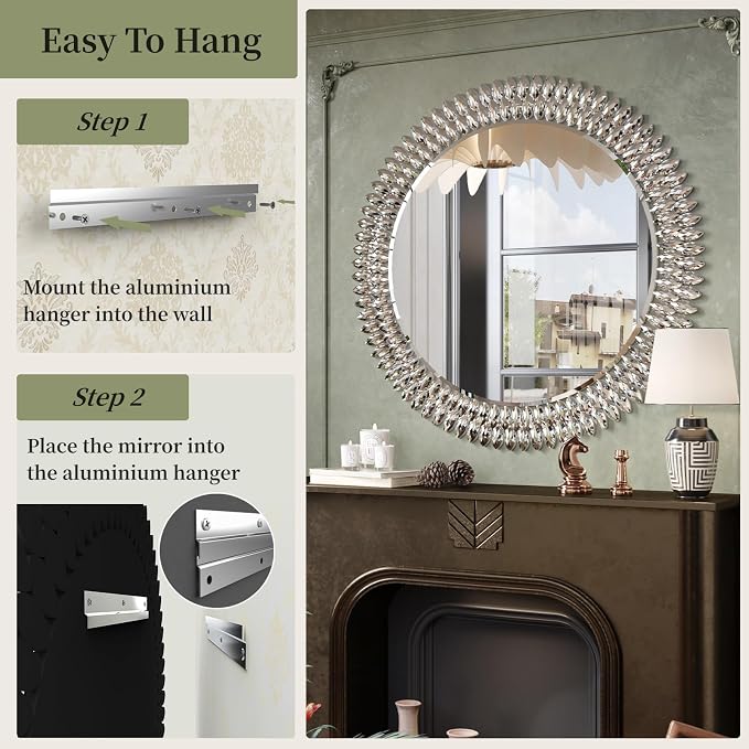 Kelly Miller 36" Jeweled Luxury Round Decorative Wall Mirror - Image 7