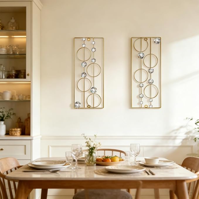 ZEXUIRU 2 Pcs Abstract Metal Art for Wall Decor Living Room Bedroom Bathroom Office Metal Bling Modern Geometric Hanging Vertical Small Iron Sculpture Plaque Pack -Gold 15.7in - Image 4