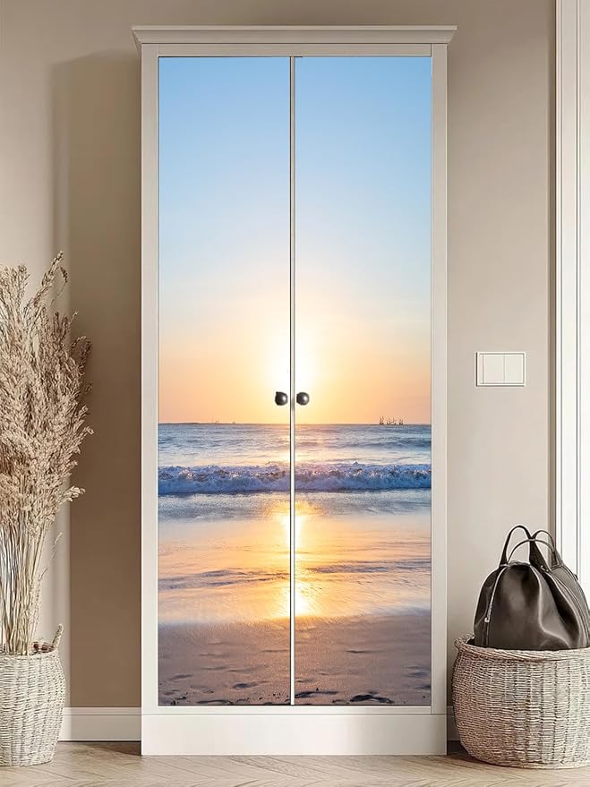 artfanke 3D Sunrise Ocean Door Sticker Peel and Stick 30.3"x78.7"- Self-Adhesive Door Murals Wallpaper Decal for Living Room Bedroom Decor(2 Sheets/Set) - Image 4