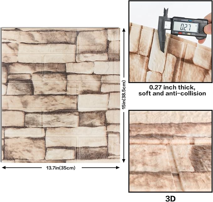 30PCS 3D Wall Panels Peel and Stick Foam, Self-Adhesive Decorative 3D Brick Wallpaper Wall Covering, Faux Stone Wall Panel Foam Brick for Living Room, Kitchen, Bathroom - Image 4