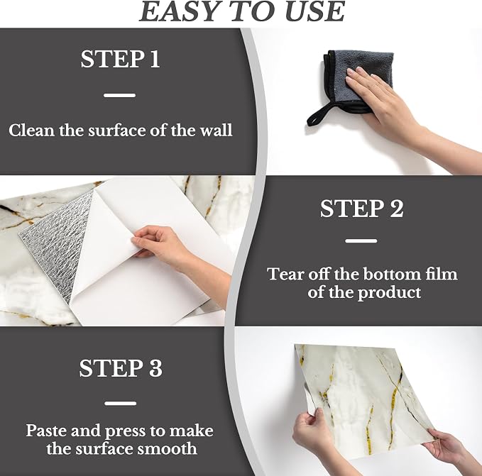 30 Sheets Peel and Stick Wall Panels, Self-Adhesive PVC Wall Panels for Kitchen Backsplash, Bathroom Decoration, 11.8" x 11.8" (Tile Effect Wallpaper) - Image 5