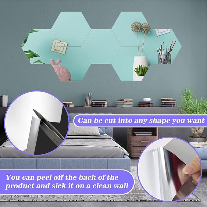 12PCS 8''x6'' Self Adhesive Acrylic Mirror Tiles Non Glass Mirror Paper - Image 3