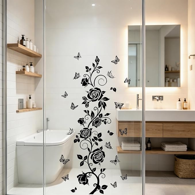 Flower Vine Decals Flying Butterfly Black Floral Wall Stickers Removable Wall Art Decor for Living Room Bedroom - Image 5
