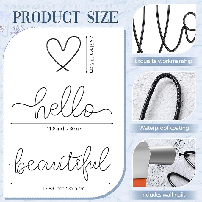 Hicarer Metal Hello Gorgeous Wall Art Minimalist Wall Decor,Black,Beautiful | for Bedroom Bathroom Living Room Dressing Room Salon Vanity Office Home Decoration, Easy to Install - Image 2