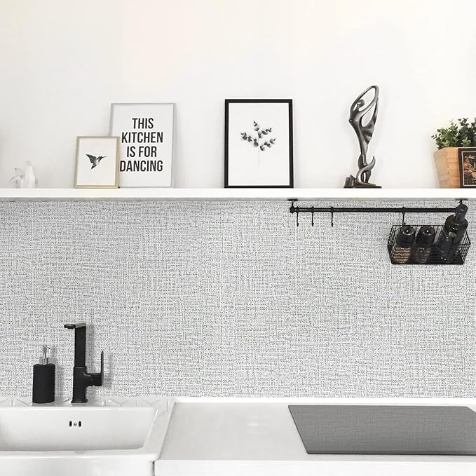 Grey Grasscloth Peel and Stick Wallpaper Fabric Paper 17.7in x 197in | Faux Linen Vintage Wallpaper Textured Removable Wall Paper Grass Cloth Cabinets Bedroom for Cabinet Self Adhesive Vinyl - Image 3