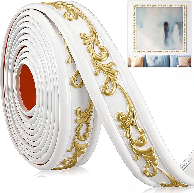 White Gold Peel and Stick Crown Molding Trim, 13.1 ft X 1.8" by Sacubee