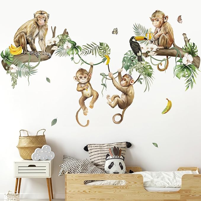 decalmile Wild Monkey Climbing Tree Jungle Animals Wall Decals Stickers by decalmile
