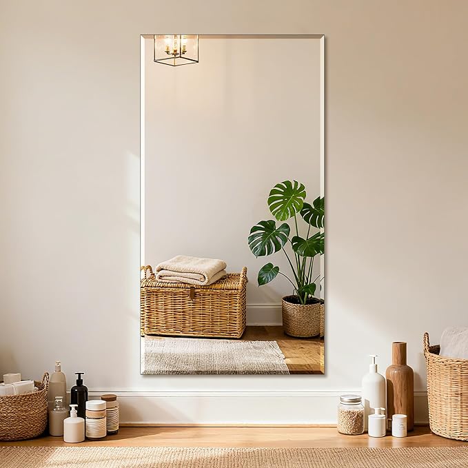 Frameless Wall Mirror 55” x 30“ Bathroom Mirror for Over Sink Beveled Edge - Image 9