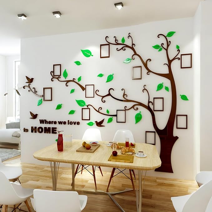 3D Tree Wall Stickers - DIY Photo Frame Tree Wall Decal Family Photo Frame Sticker Murals Wall Decor Living Room Bedroom TV Background Home Decorations (XXL:131 * 95in,Green Left) - Image 5