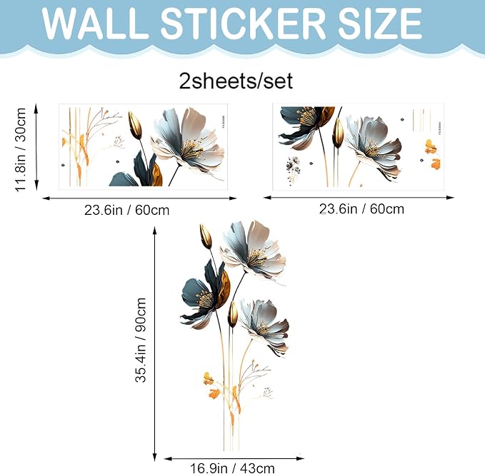 Black and Gold Wall Decor Decals, 3D Flower Wall Stickers Floral Gold Leaves Plants Butterfly Wall Decals for Bedroom Living Room Sofa TV Background Nursery Bathroom Decor - Image 2