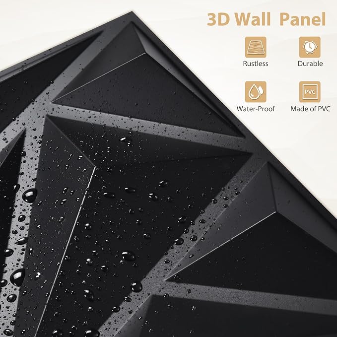 Heikki 30 Pack 3D Wall Panel for Interior Wall Décor, PVC Flower Textured Wall Panels for Living Room Bedroom Hotel Office, 11.8"x11.8", Double-sided Tape (Black-DJZ) - Image 2