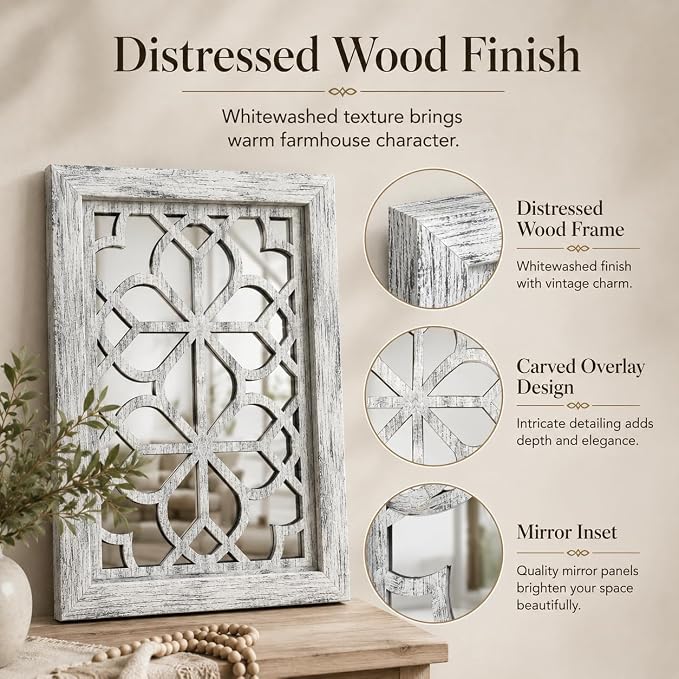 Set of 4 11x15 Inch Rectangular Shatterproof Grey Decorative Wall Mirrors, Boho Farmhouse Rustic Vintage Accent Mirrors for Living Room Bedroom Entryway & Home Decor - Image 4