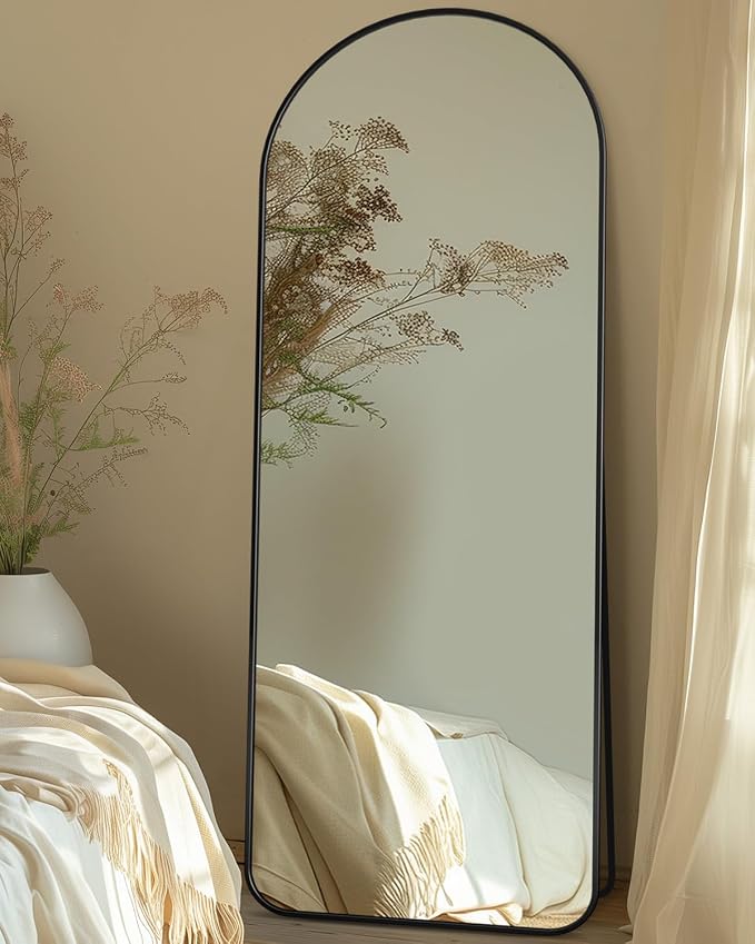 Antok Full Length Mirror, 56"x14" Floor Mirror with Stand, Black, Arched - Image 8