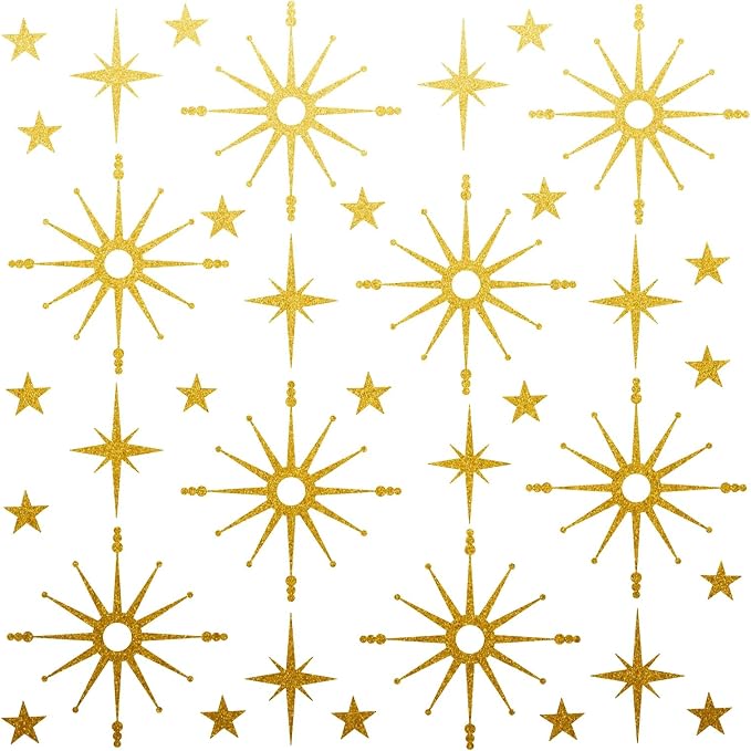 Gold Star Wall Sticker Retro Starburst Peel and Stick Decal for Living Room | Wall stickers, modern mid century decor, atomic removable art mural, ceiling stars, peel and stick, for kids bedroom nursery - Image 9