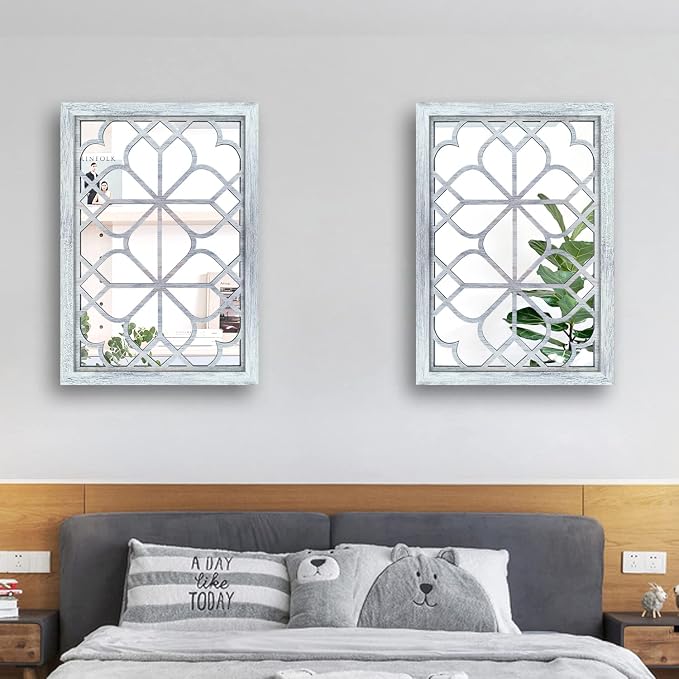 Wocred Set of 2 Rectangular Wall Mirror,Gorgeous Rustic Farmhouse Accent Mirror,Rustic White Color Entry Mirror for Bathroom Renovation,Bedrooms,Living Rooms and More(11”x15”) - Image 2