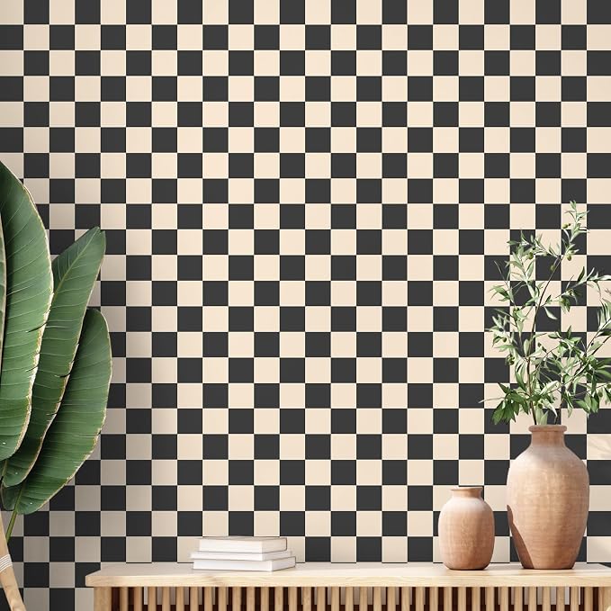 Drydiet Black Brown Checkered Peel and Stick Wallpaper 15.75'' X 118" | Plaid Funky Checkered Contact Paper, Waterproof Contact Wallpaper, Vintage Gingham Decor for Room Bathroom Cabinet, Trendy by Drydiet