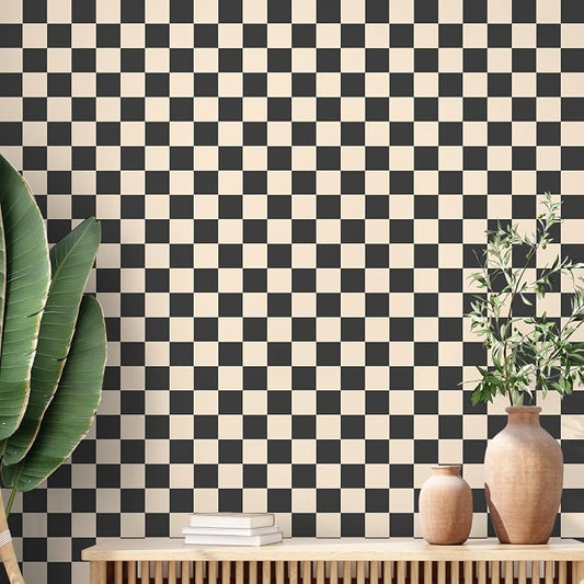 Drydiet Black Brown Checkered Peel and Stick Wallpaper 15.75'' X 118" | Plaid Funky Checkered Contact Paper, Waterproof Contact Wallpaper, Vintage Gingham Decor for Room Bathroom Cabinet, Trendy by Drydiet