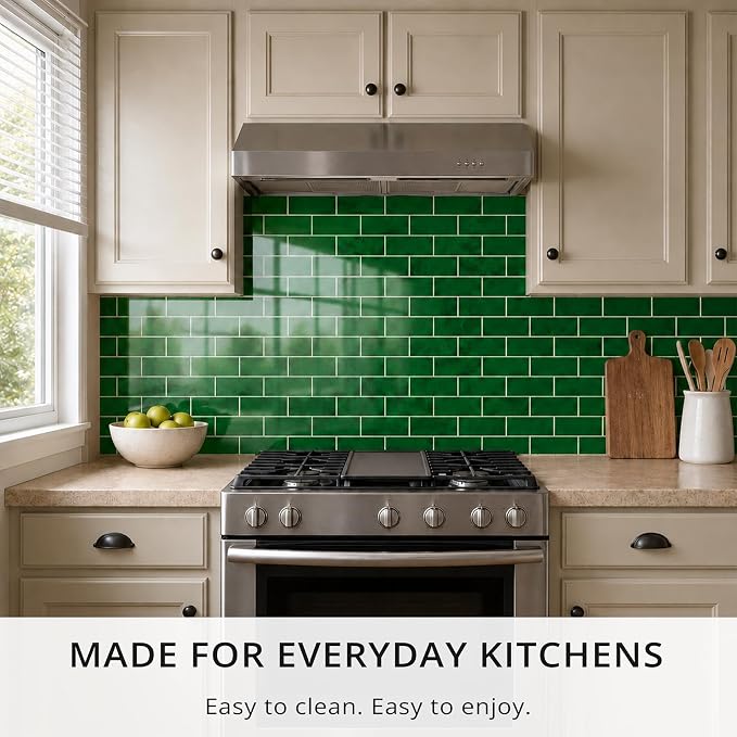 StyloVue 100 Pieces Peel and Stick Backsplash for Kitchen, 3" x 6" PVC Subway Tile, 2026 Upgraded Emerald Green Stone, Stick on Wall Tile for Kitchen, Bathroom, Fireplace, RV - Image 3