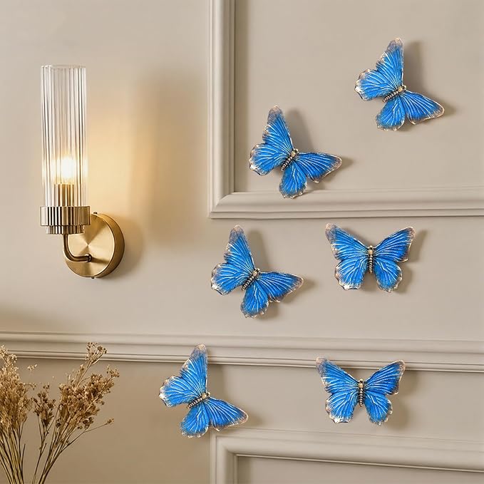 GUSFREUD 3D Butterfly Wall Decor Set – Resin Wall Decor for Living Room, Bedroom, Bathroom, Dining Room, Outdoor and Gallery Walls - Antique Blue - Set of 3 - Image 6