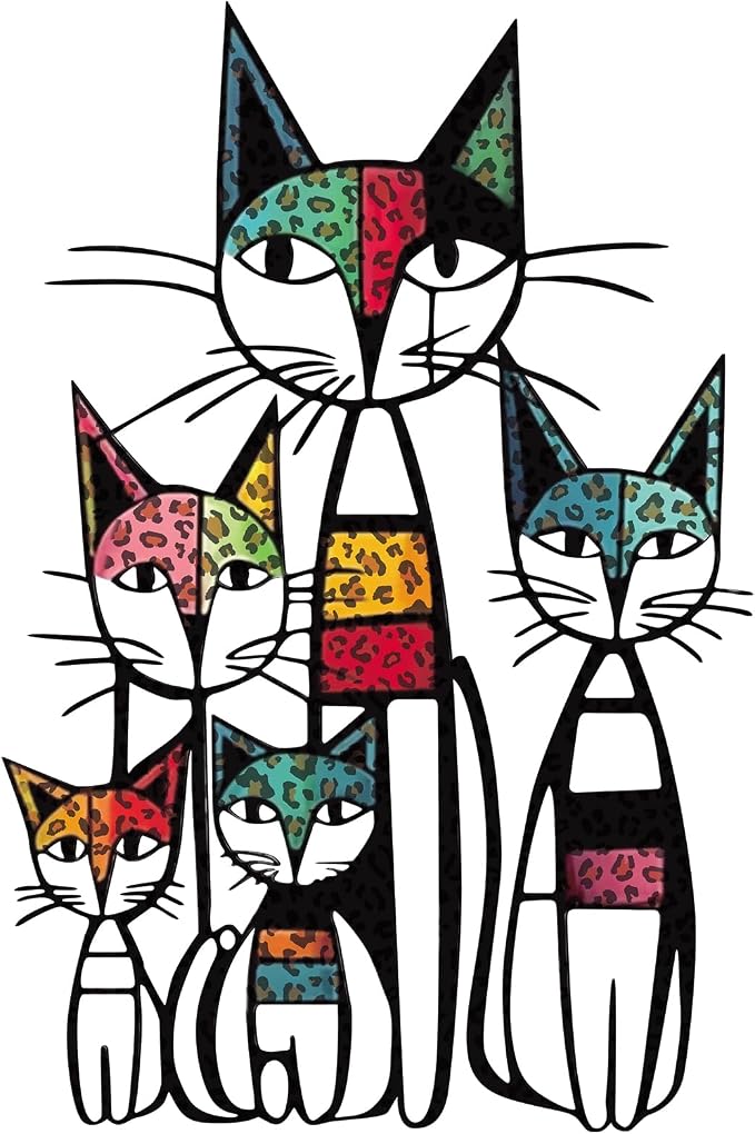 Wesiti Cat Metal Wall Art, 5 Cats Leopard Print Sculpture 10.6"x15.7" | Colorful Mid Century Design for Feline Lovers, Iron Sculptures, Home Living Room Bedroom Kitchen Office Hanging Accent - Image 8