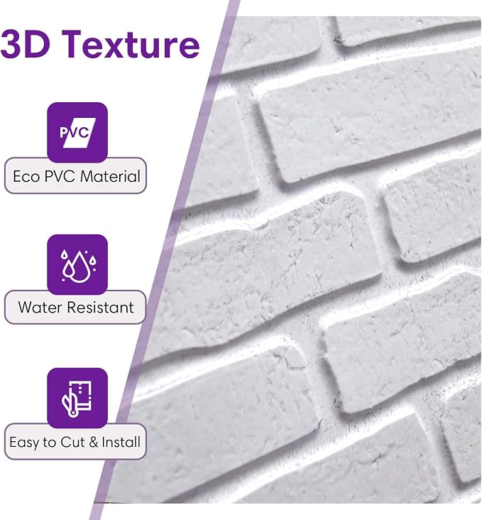 3D Faux Brick Wall Panels Peel and Stick, Designed for Quick DIY | White, 10 Pcs 15.7" x 11.8", Brick-Look, Ultra-Light PVC Fake Brick Wall Covering Tiles for Wall Renovation, Cover 12.9 sq ft - Image 3