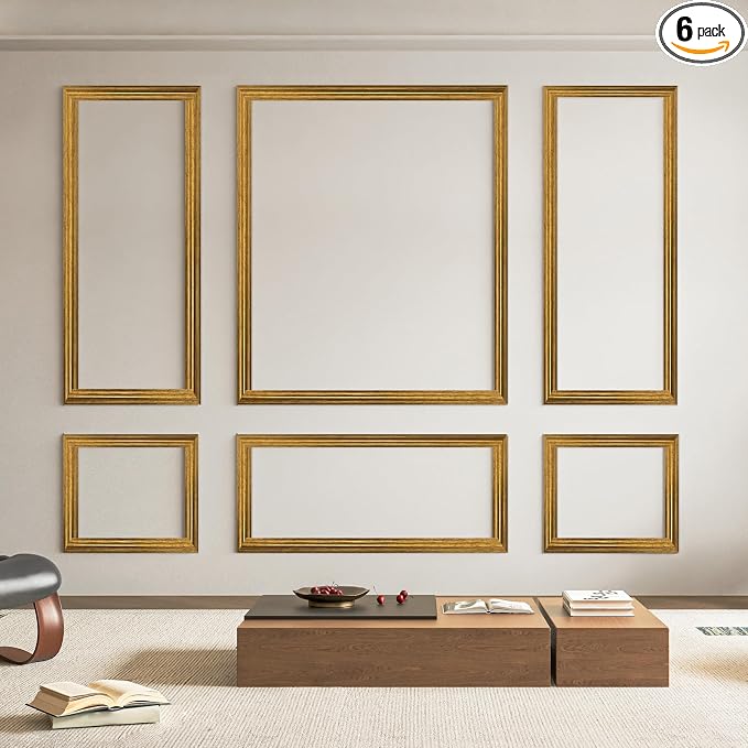 Art3d Pre-Cut Wall Molding Set of 6 pcs, 3 Top 3 Bottom, Antique Gold | Ready-to-Assemble Wainscoting Panel, High-Impact, Precision Pre-Cut, DIY-Friendly, Ideal for Indoor Wall Decor, Accent Walls by Art3d
