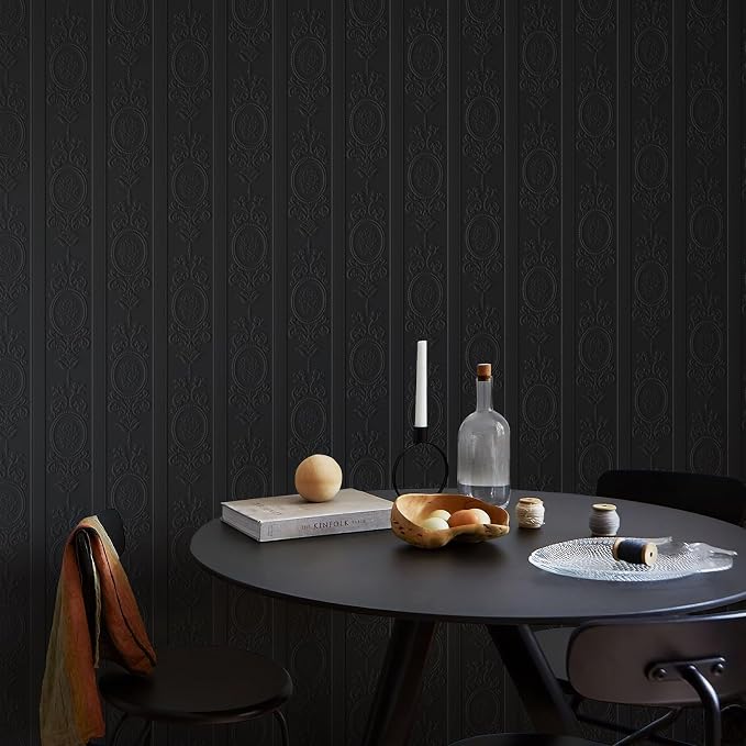 JiffDiff Black 3D Embossed Textured Peel Stick Wallpaper 17.3"x120" | Removable Renter Friendly Contact Paper, Waterproof Self Adhesive Wallpaper for Bedroom, Bathroom, Decor,14.4 sq. - Image 5